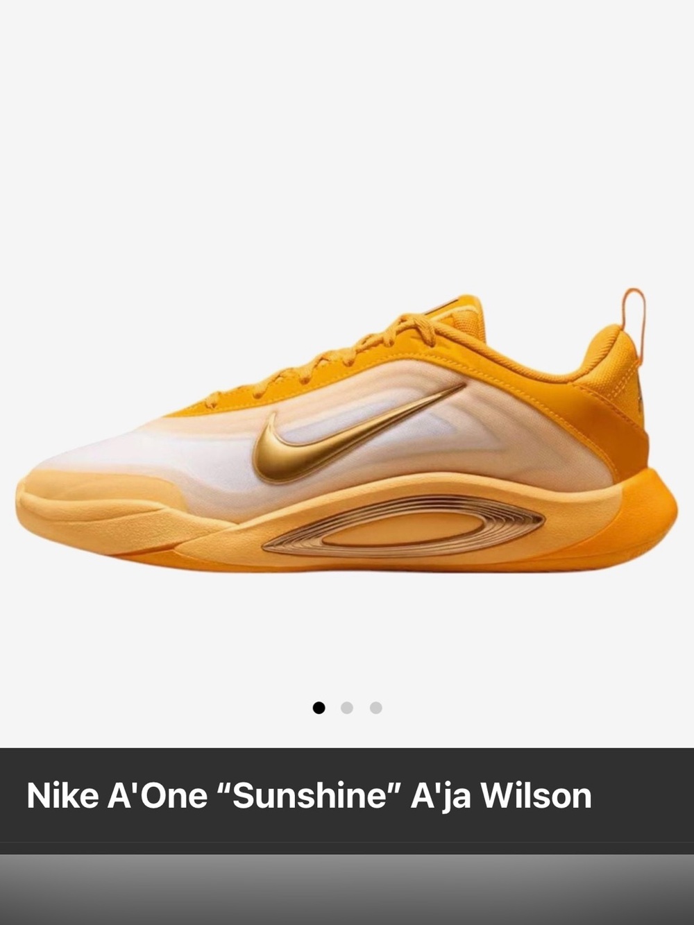 Nike A’One “Sunshine” A’ja Wilson 💛 Nike Kids Yellow and White Athletic Sneaker - Picture 2 of 3